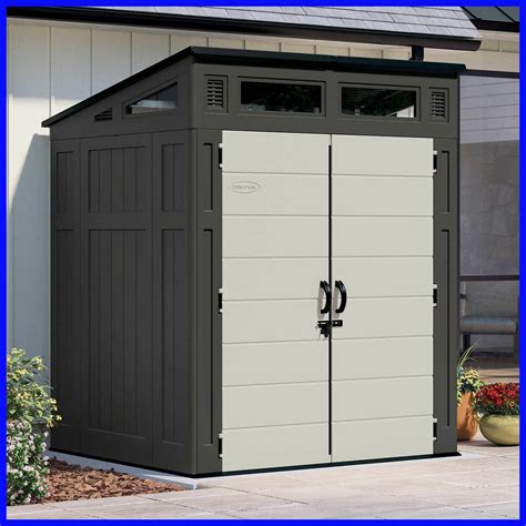 Whether you need a place for your bikes, tools, gardening gear, patio furniture, or lawnmower, this outdoor storage solution features pad-lockable doors to keep contents safe and secure (lock not included). . Suncast 6 x 5 modernist shed